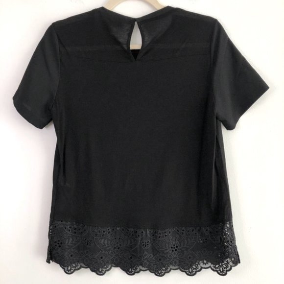 New French Connection Embroidered Eyelet Hem Short Sleeve Tee Black Size XS - Picture 10 of 16